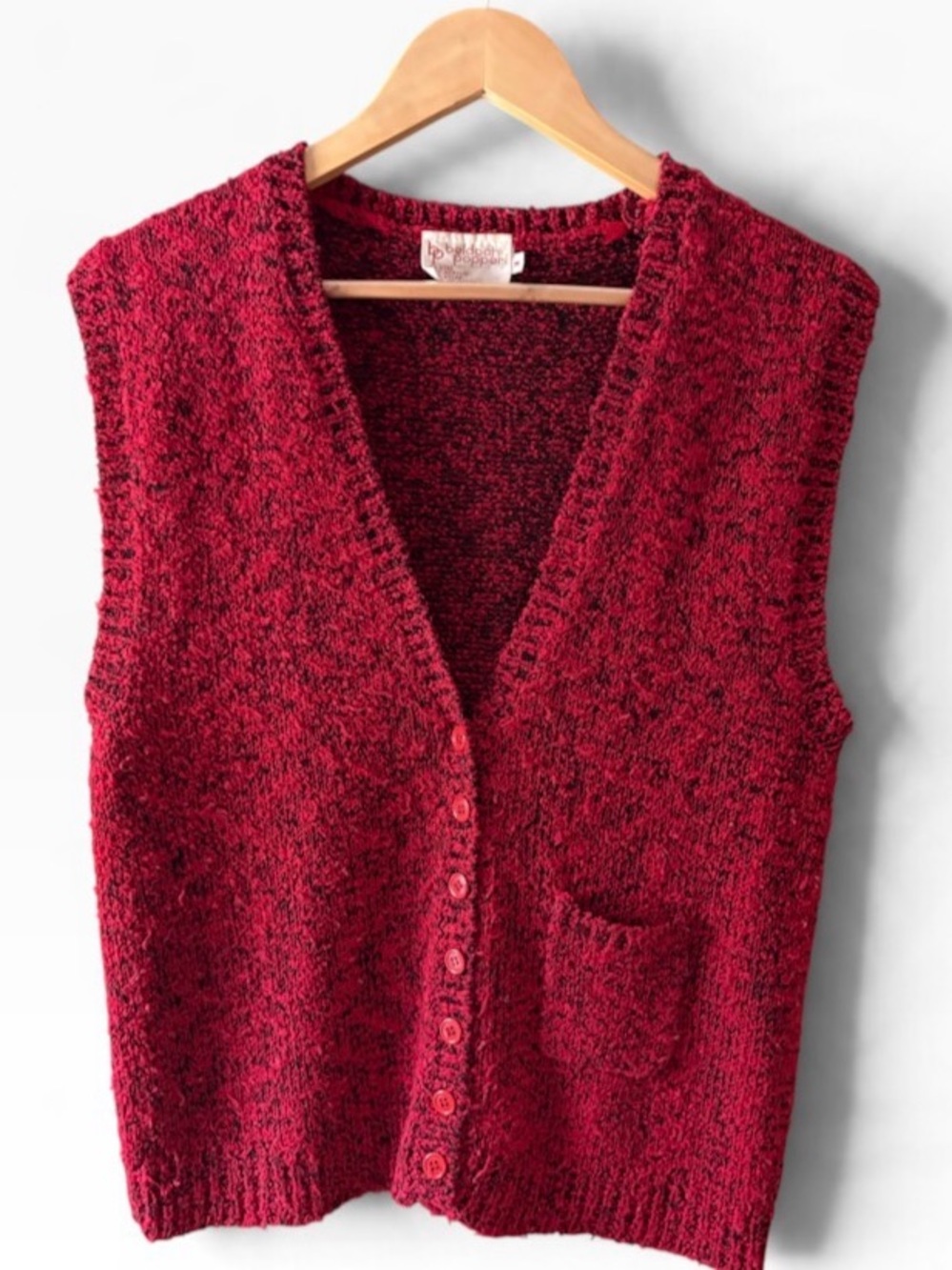 Beldoch Popper Vintage Red Marled Knit Sweater Vest Cardigan V-Neck Size M Red